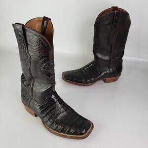 BLACK JACK Alligator Belly Black Cowboy Boots Lone Star Inlay Handmade 8 D